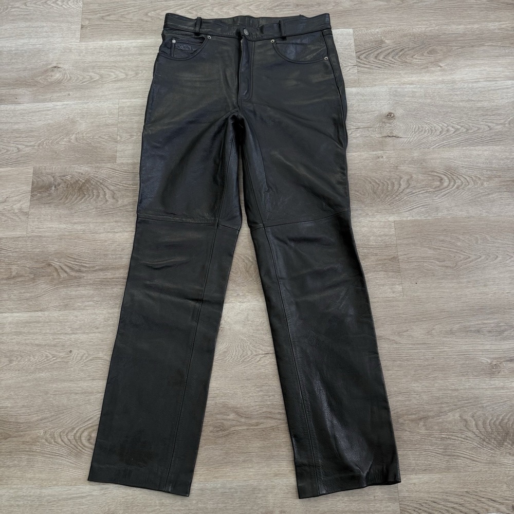 Vintage 1990s Wilsons Leather Pants Mens 36x33 Black Baggy Cargo Skate Punk Y2K